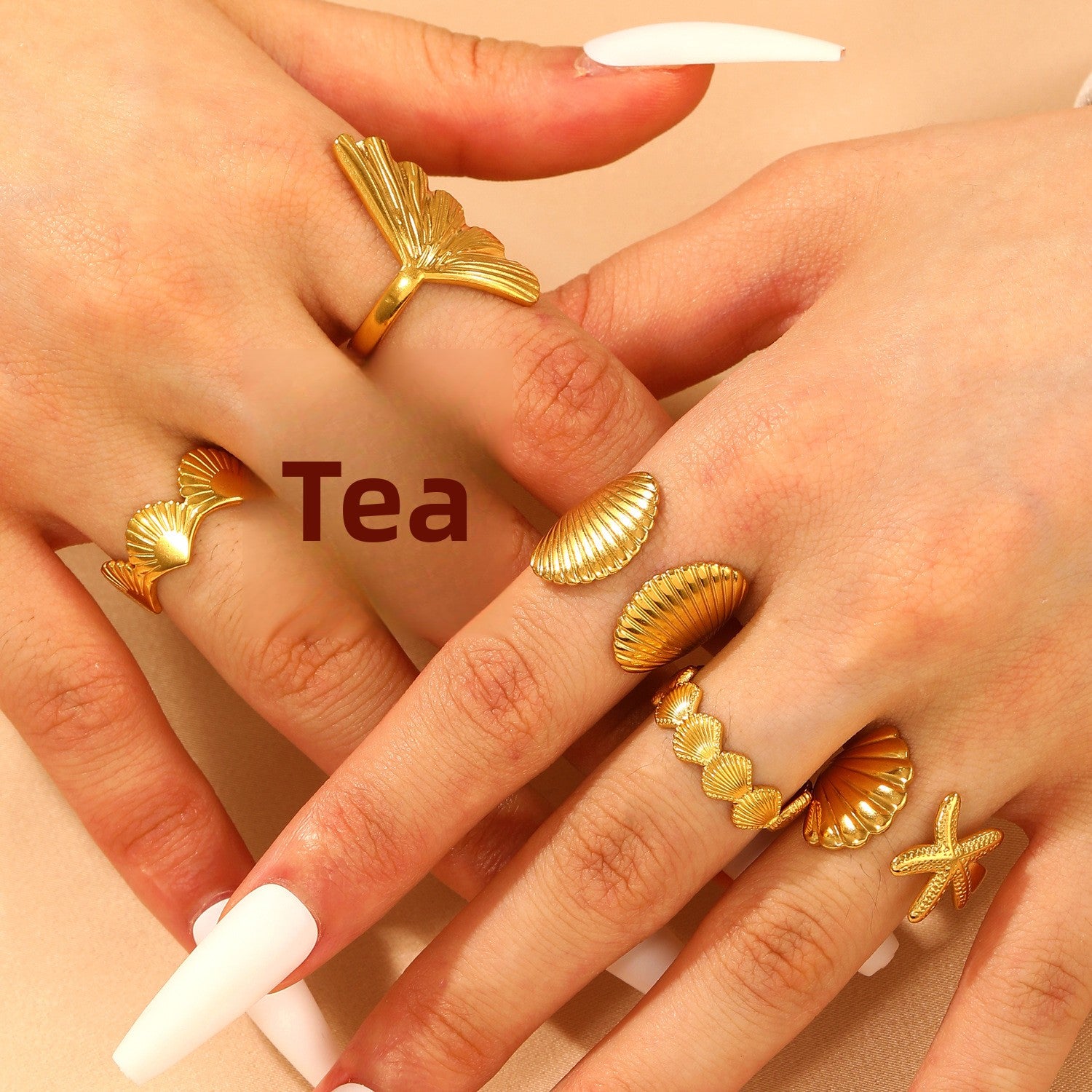 Ocean Pattern Open Ring In Steel Color, Marine Style, 1 Piece