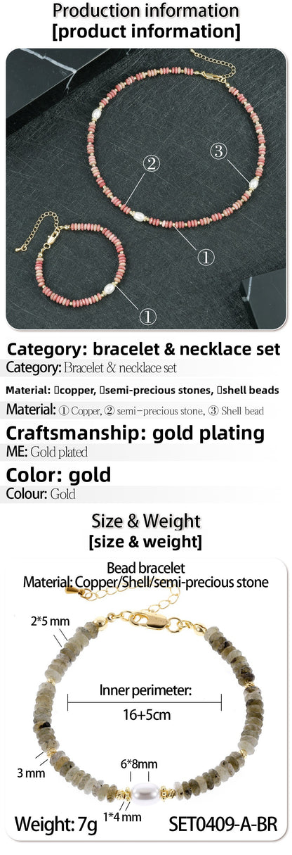 Round Necklace For Women Featuring Rhodochrosite Inlay And Copper Material In Red, 1 Set