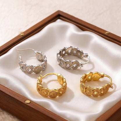 Coin Stud Earrings For Women In Copper Material Featuring Elegant Design