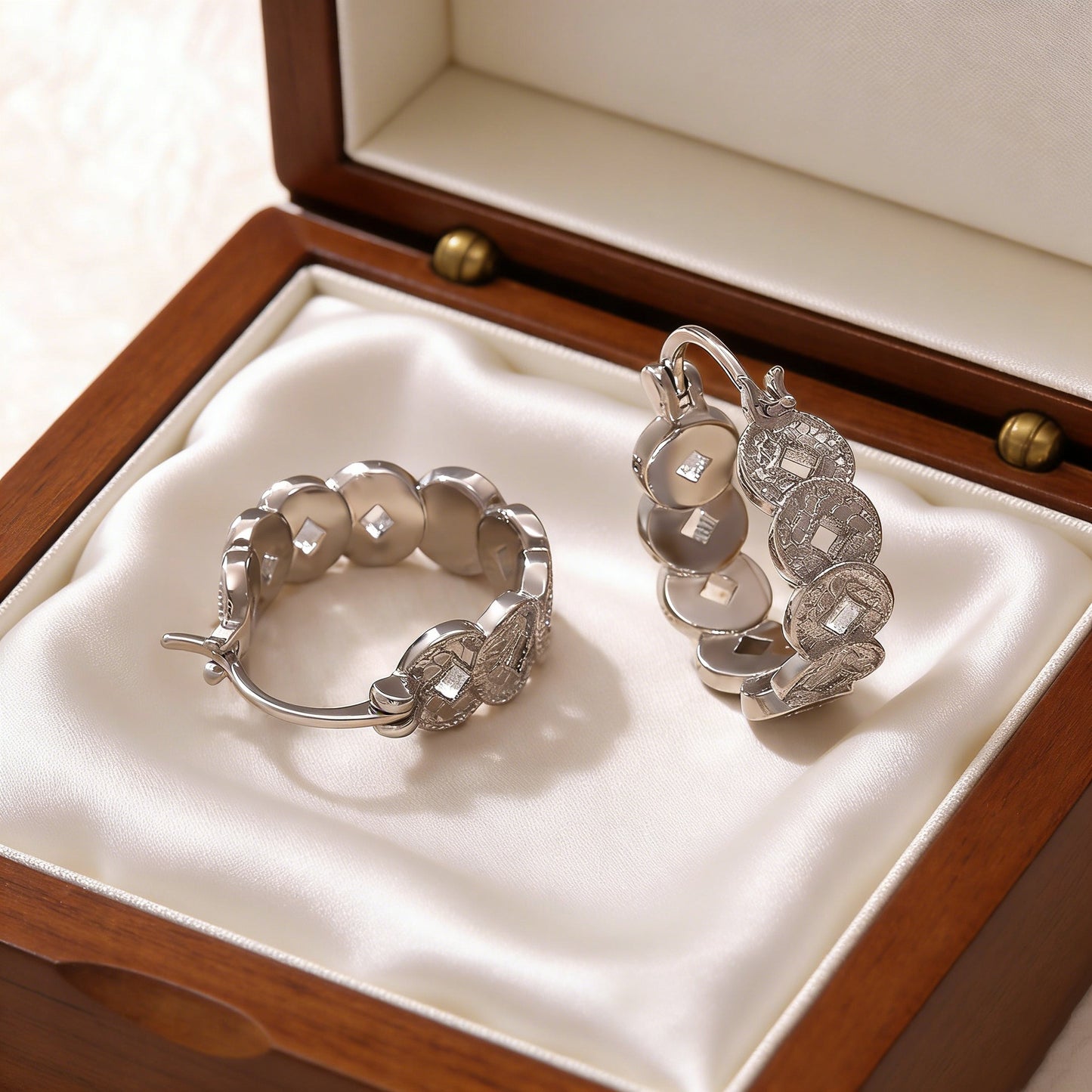 Coin Stud Earrings For Women In Copper Material Featuring Elegant Design