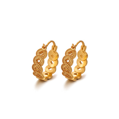 Coin Stud Earrings For Women In Copper Material Featuring Elegant Design
