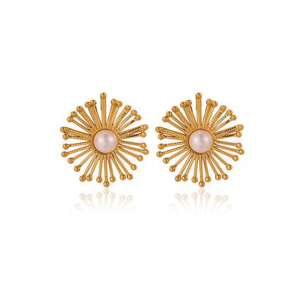 Dandelion Round Geometric Stud Earrings For Women In Durable 304 Stainless Steel