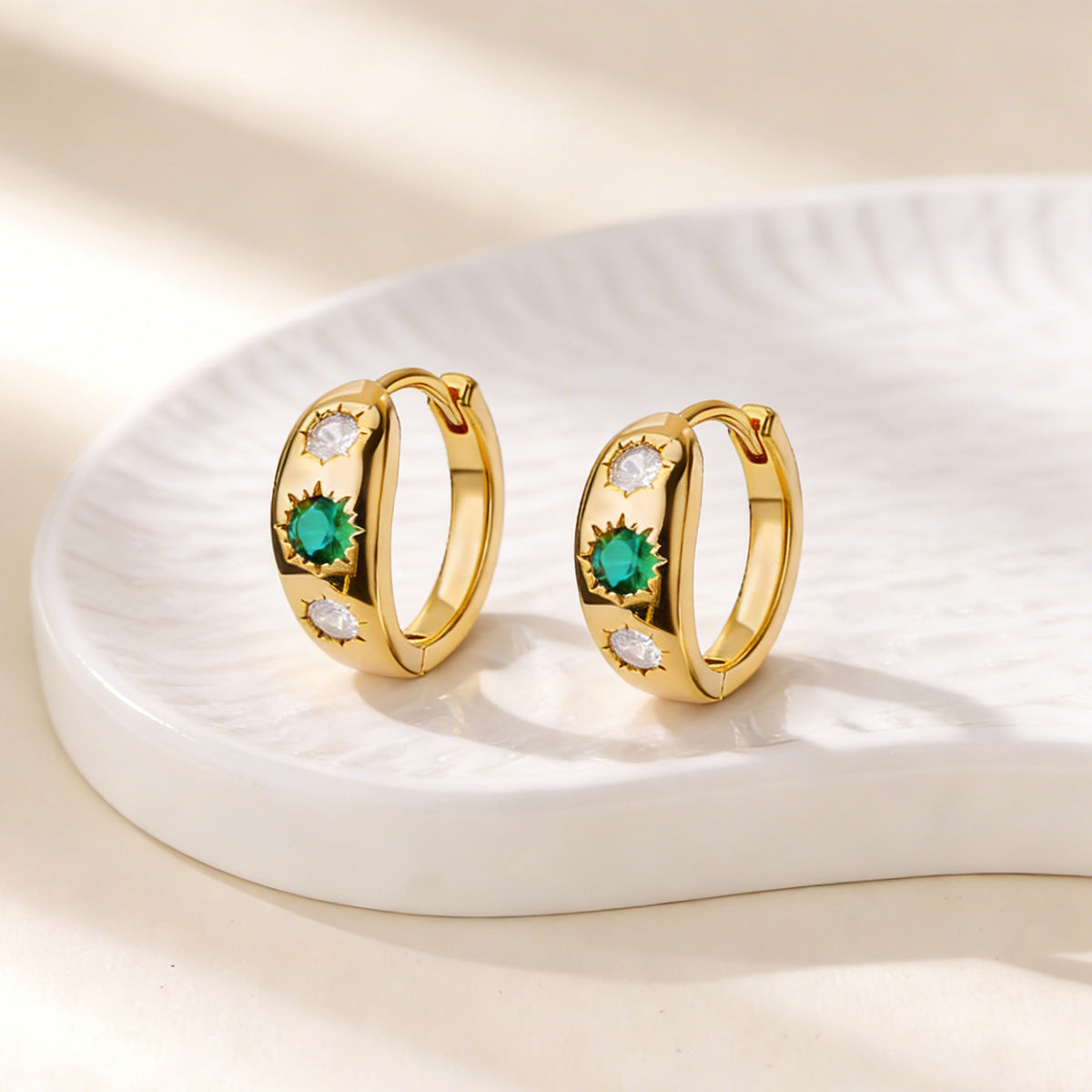 Geometric Earrings For Women In 18K Real Gold Plated Copper Featuring Zircon Inlay