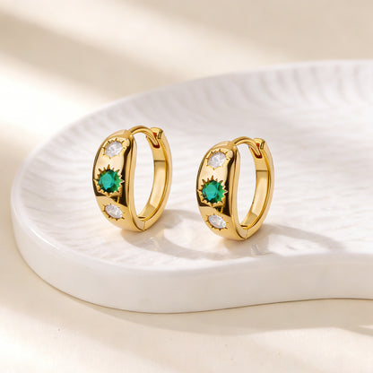 Geometric Earrings For Women In 18K Real Gold Plated Copper Featuring Zircon Inlay
