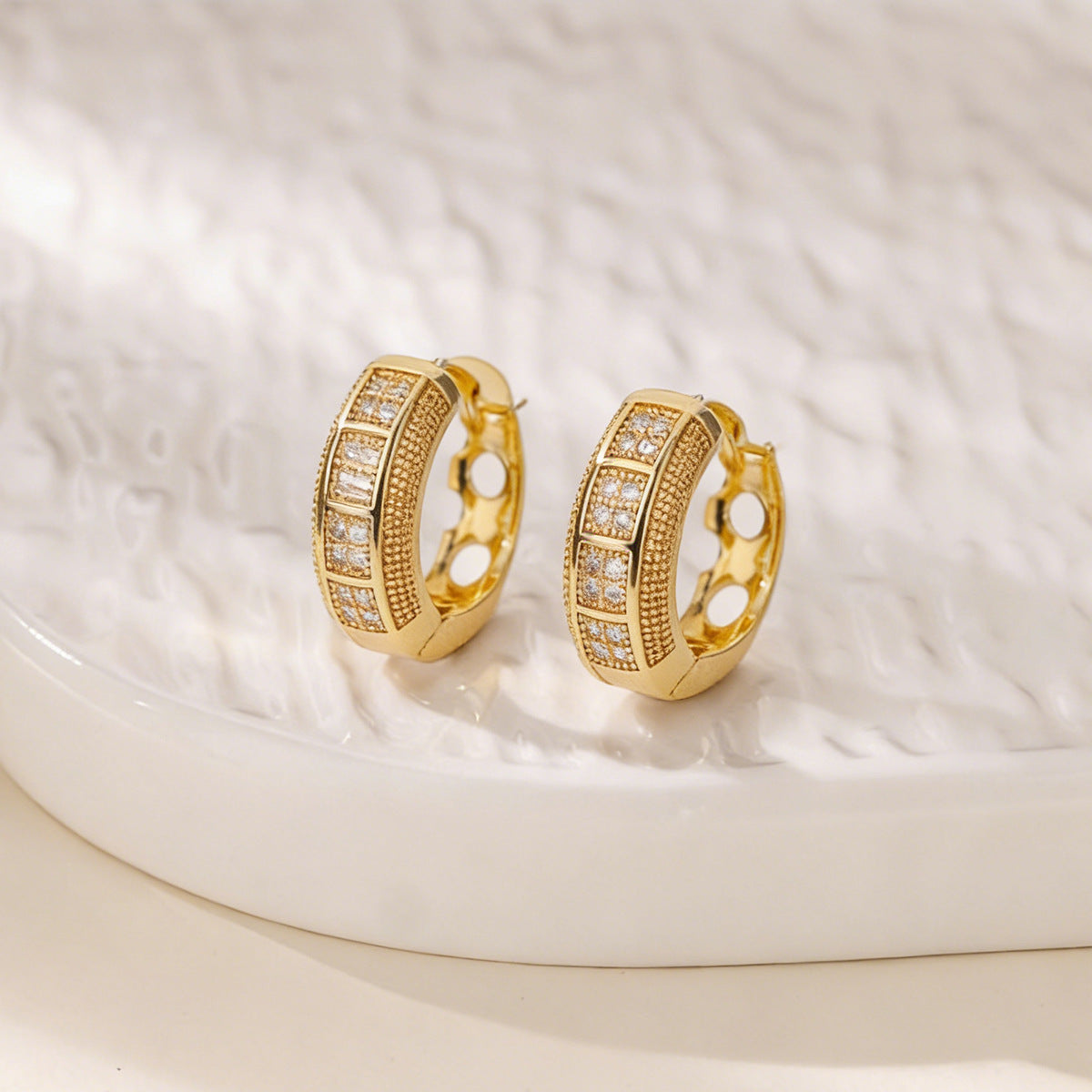 Geometric Earrings For Women In 18K Real Gold Plated Copper Featuring Zircon Inlay