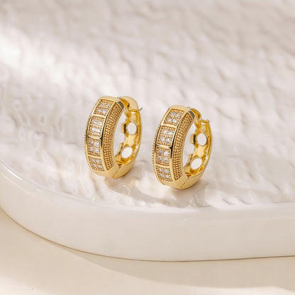Geometric Earrings For Women In 18K Real Gold Plated Copper Featuring Zircon Inlay