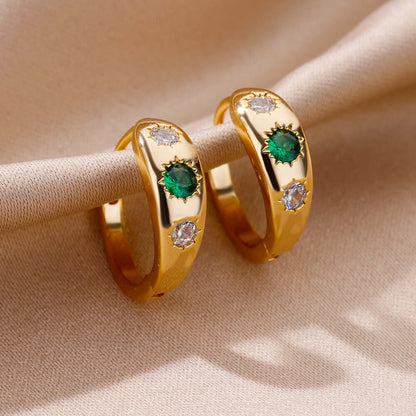 Geometric Earrings For Women In 18K Real Gold Plated Copper Featuring Zircon Inlay