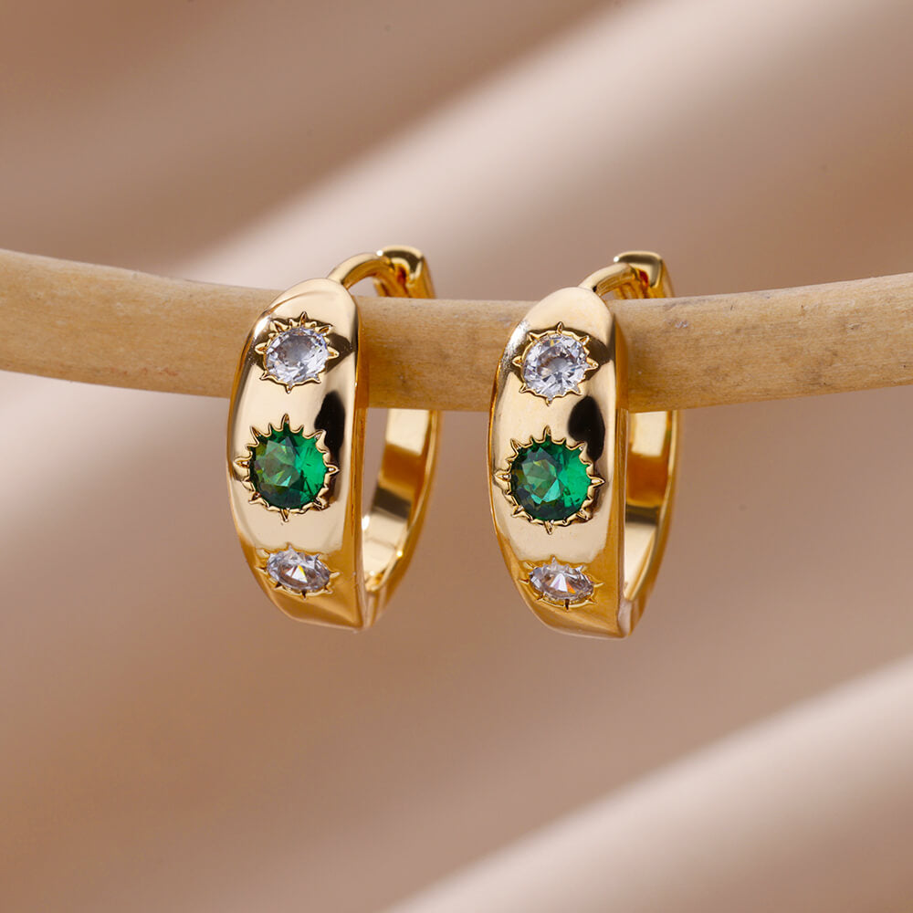 Geometric Earrings For Women In 18K Real Gold Plated Copper Featuring Zircon Inlay