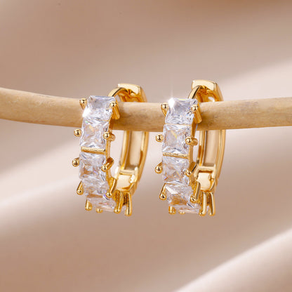 Geometric Earrings For Women In 18K Real Gold Plated Copper Featuring Zircon Inlay