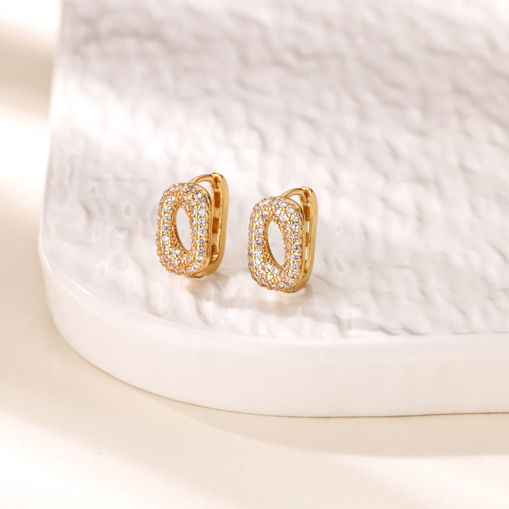 Geometric Earrings For Women In 18K Real Gold Plated Copper Featuring Zircon Inlay