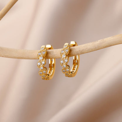 Geometric Earrings For Women In 18K Real Gold Plated Copper Featuring Zircon Inlay