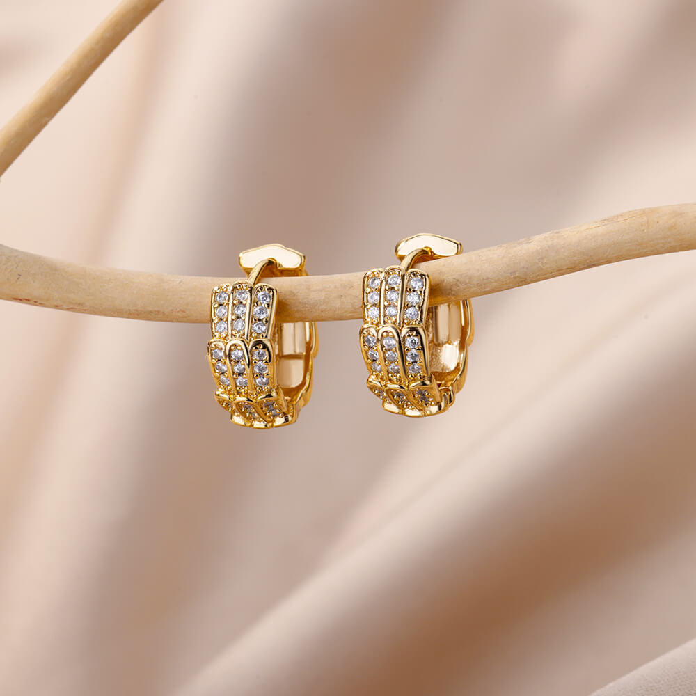 Geometric Earrings For Women In 18K Real Gold Plated Copper Featuring Zircon Inlay
