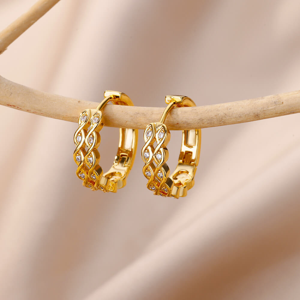 Geometric Earrings For Women In 18K Real Gold Plated Copper Featuring Zircon Inlay