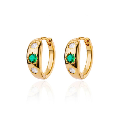 Geometric Earrings For Women In 18K Real Gold Plated Copper Featuring Zircon Inlay