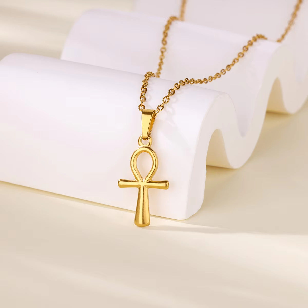 Punk Style Cross Necklace For Men And Women, 18K Real Gold Plated On Durable 304 Stainless Steel