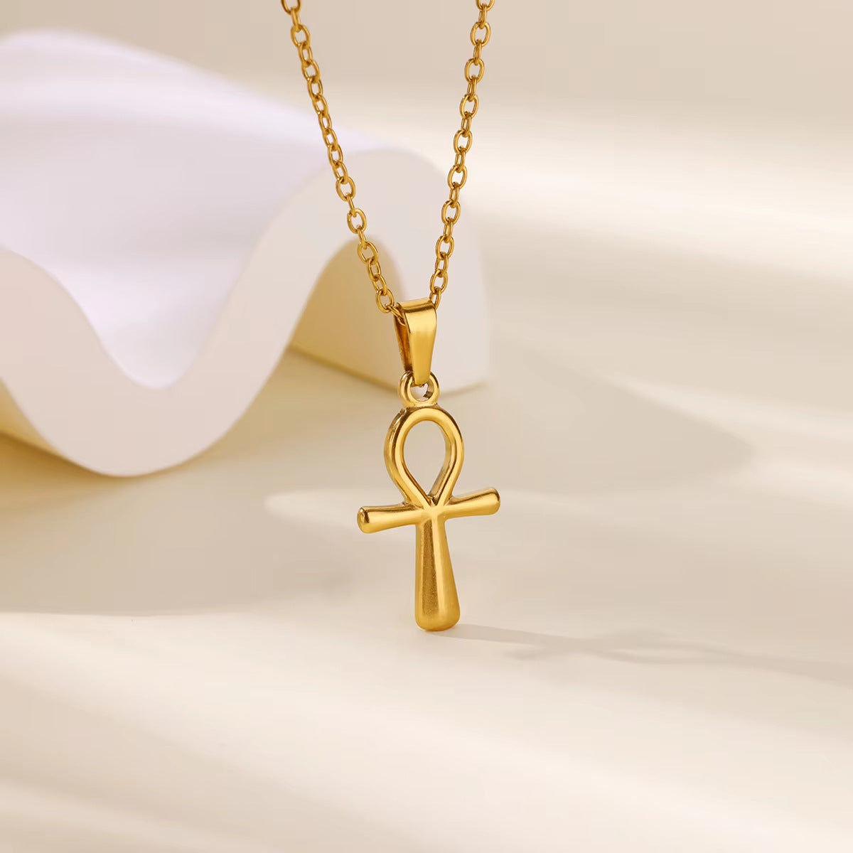 Punk Style Cross Necklace For Men And Women, 18K Real Gold Plated On Durable 304 Stainless Steel