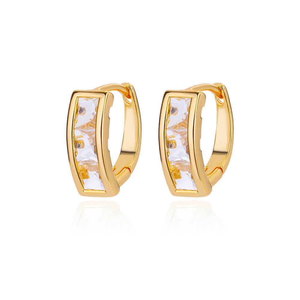Geometric Earrings For Women In 18K Real Gold Plated Copper Featuring Zircon Inlay