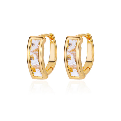 Geometric Earrings For Women In 18K Real Gold Plated Copper Featuring Zircon Inlay