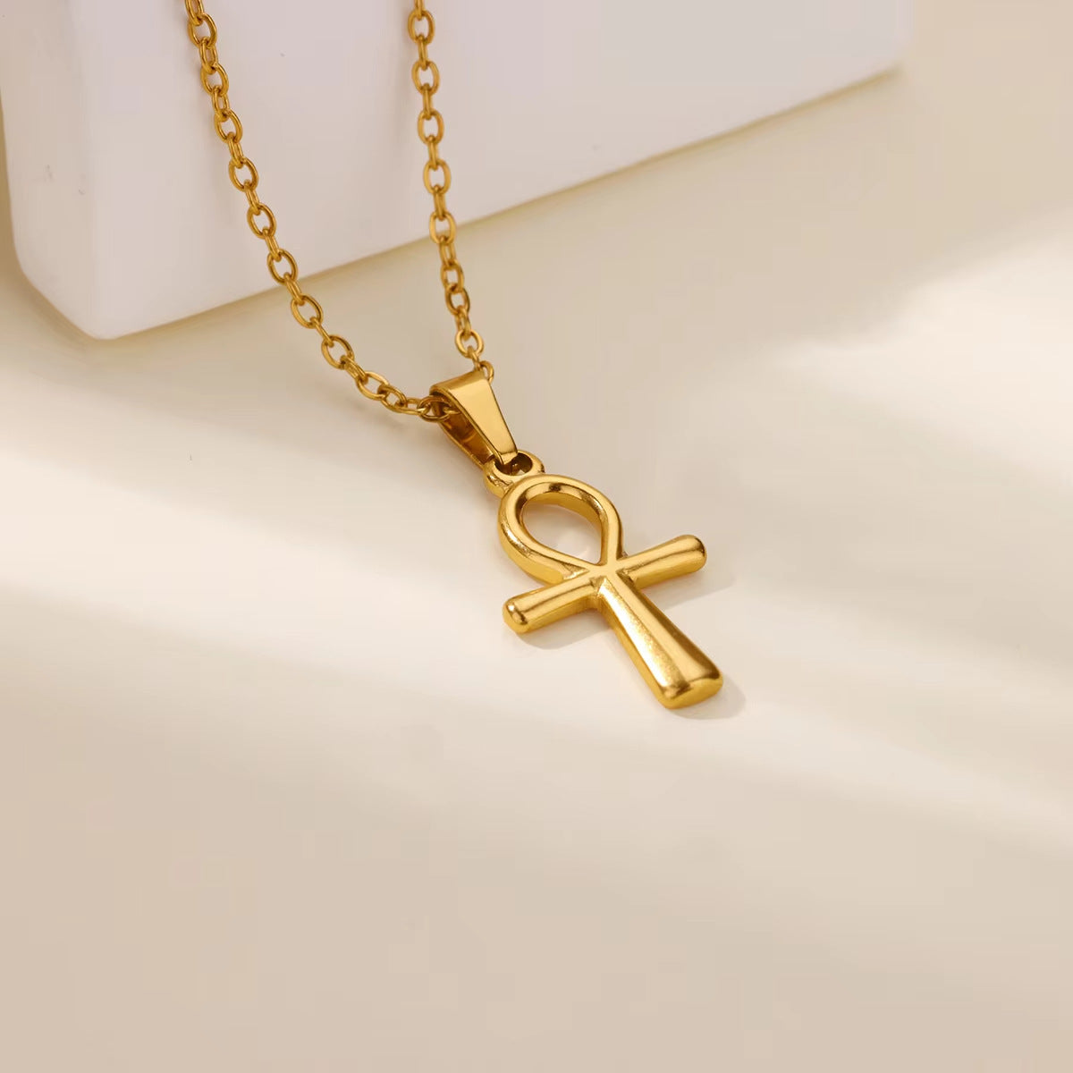 Punk Style Cross Necklace For Men And Women, 18K Real Gold Plated On Durable 304 Stainless Steel