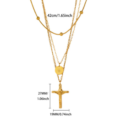 Punk Style Cross Necklace For Men And Women, 18K Real Gold Plated On Durable 304 Stainless Steel