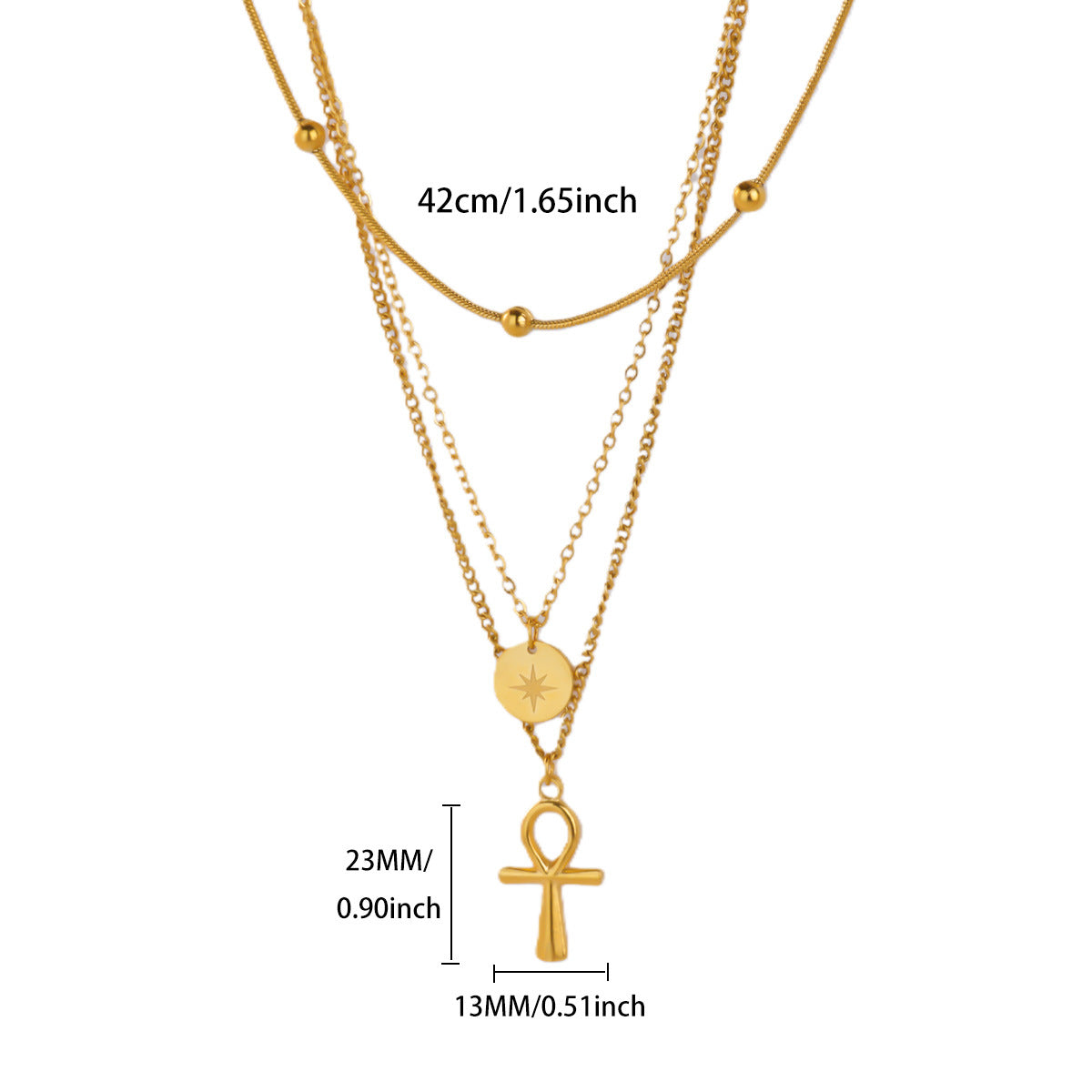 Punk Style Cross Necklace For Men And Women, 18K Real Gold Plated On Durable 304 Stainless Steel
