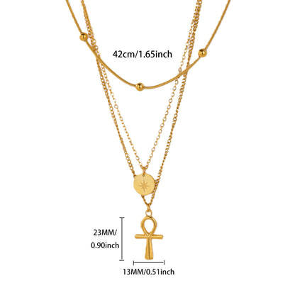 Punk Style Cross Necklace For Men And Women, 18K Real Gold Plated On Durable 304 Stainless Steel