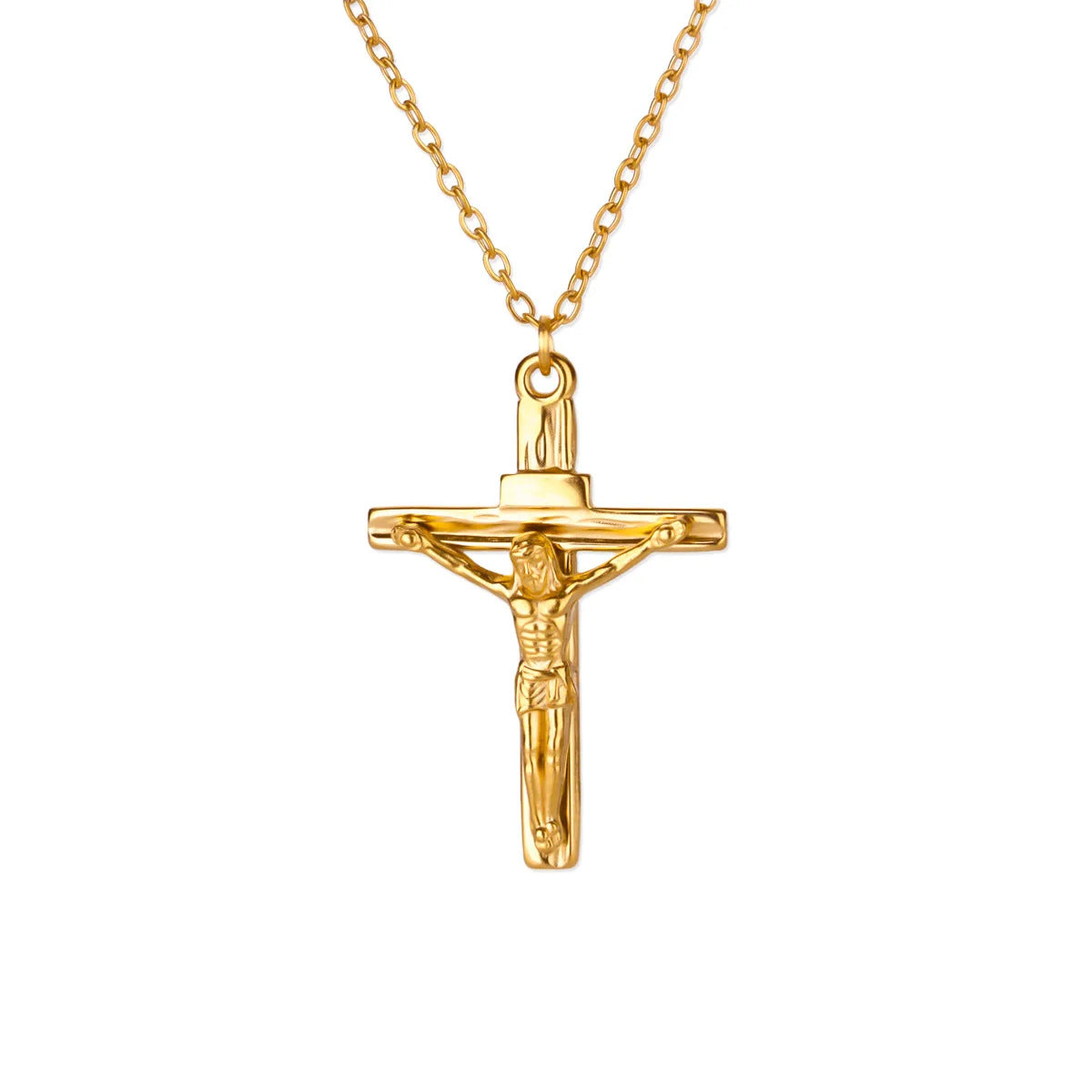 Punk Style Cross Necklace For Men And Women, 18K Real Gold Plated On Durable 304 Stainless Steel