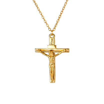Punk Style Cross Necklace For Men And Women, 18K Real Gold Plated On Durable 304 Stainless Steel