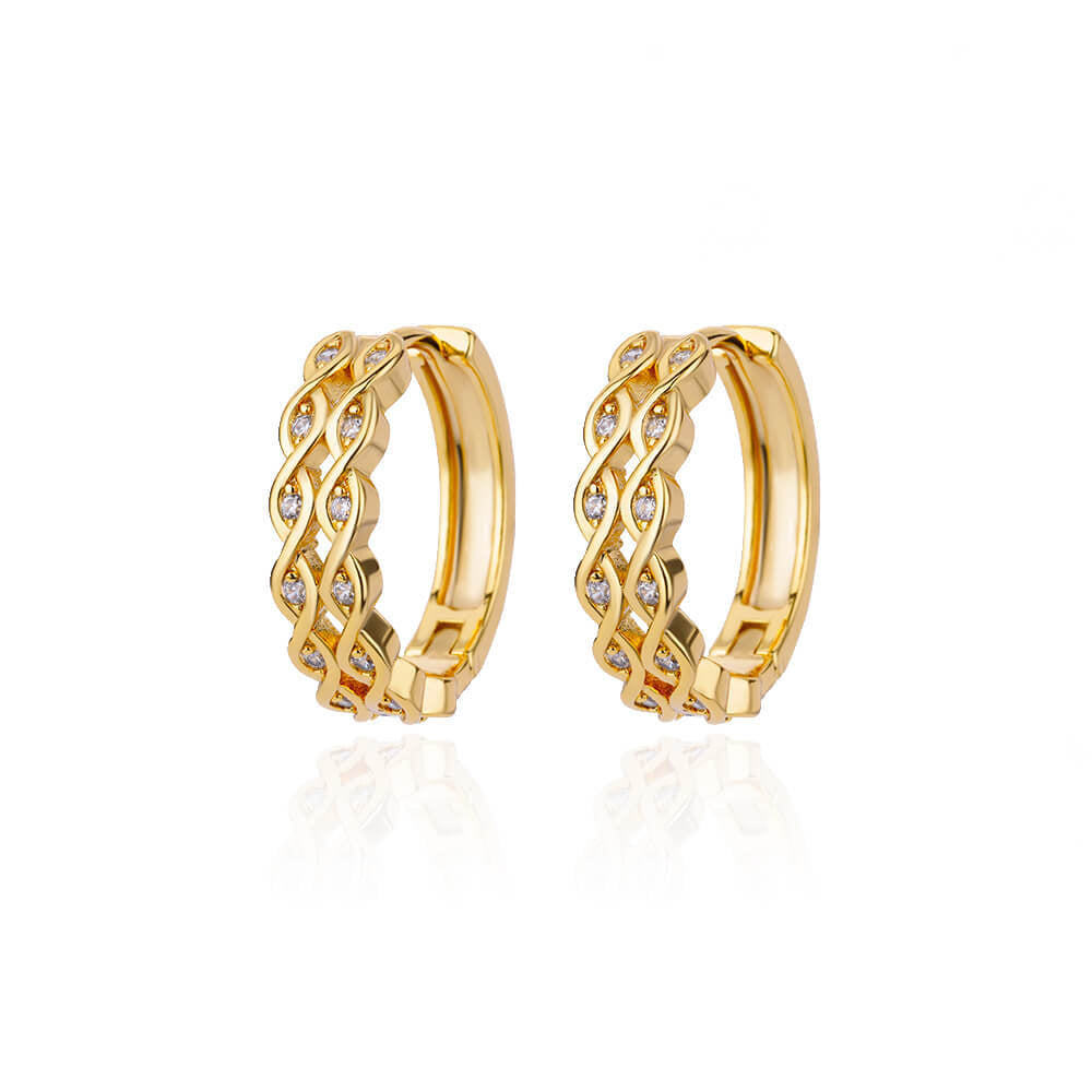 Geometric Earrings For Women In 18K Real Gold Plated Copper Featuring Zircon Inlay