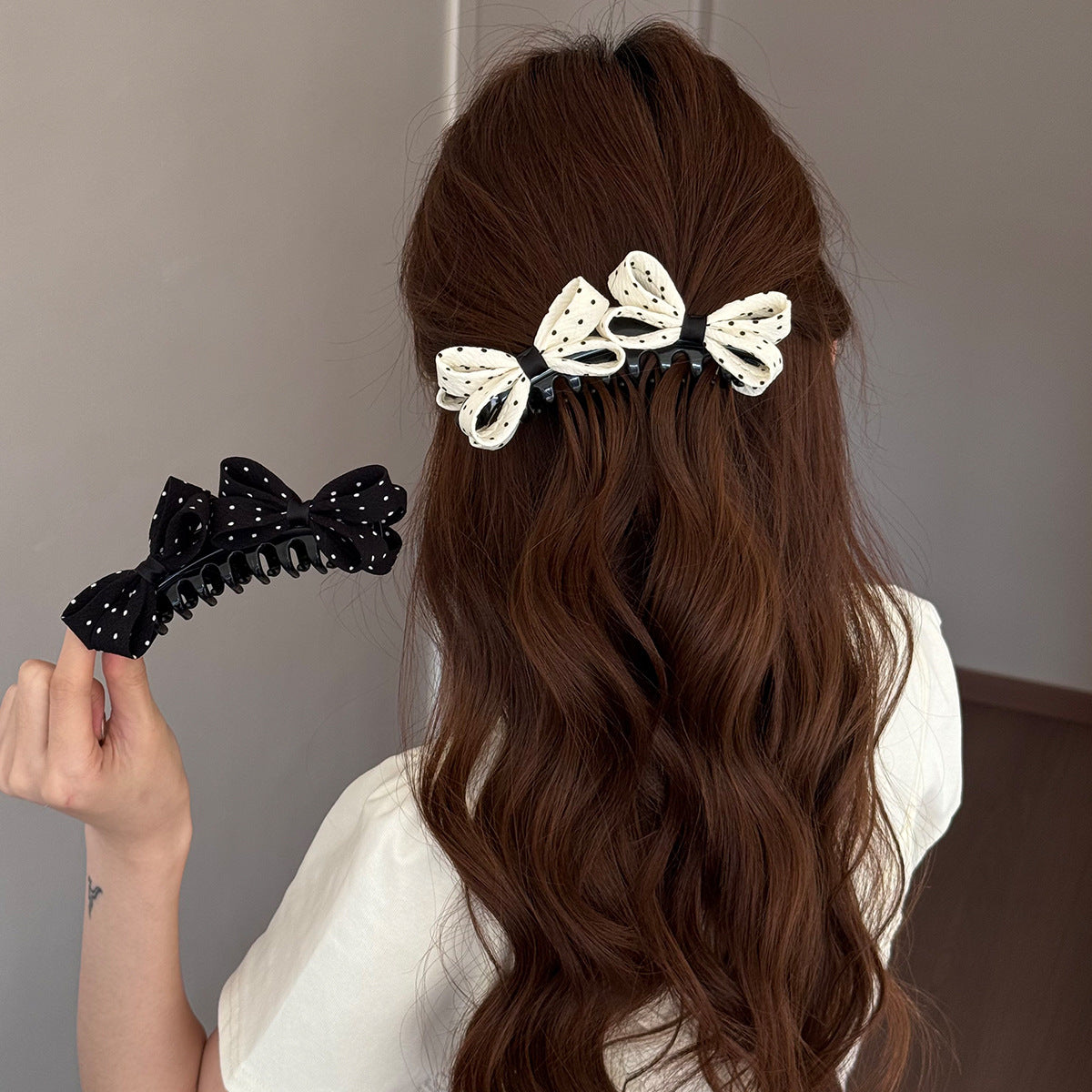 Retro Polka Dots Hair Claws With Bow Knot For Women Hair Accessories