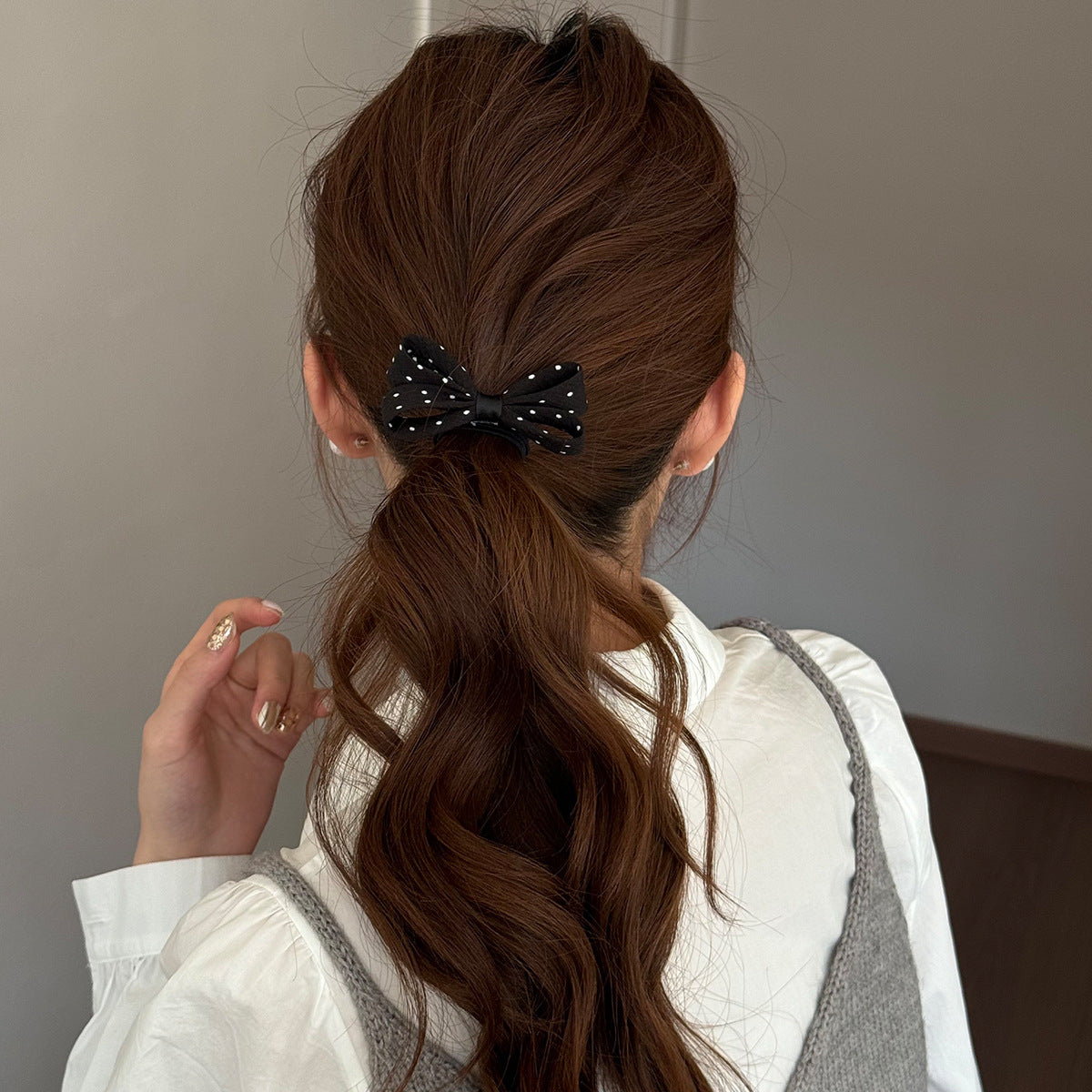 Sweet New Style Hair Tie With Polka Dots And Bow Knot, Stylish Hair Accessory