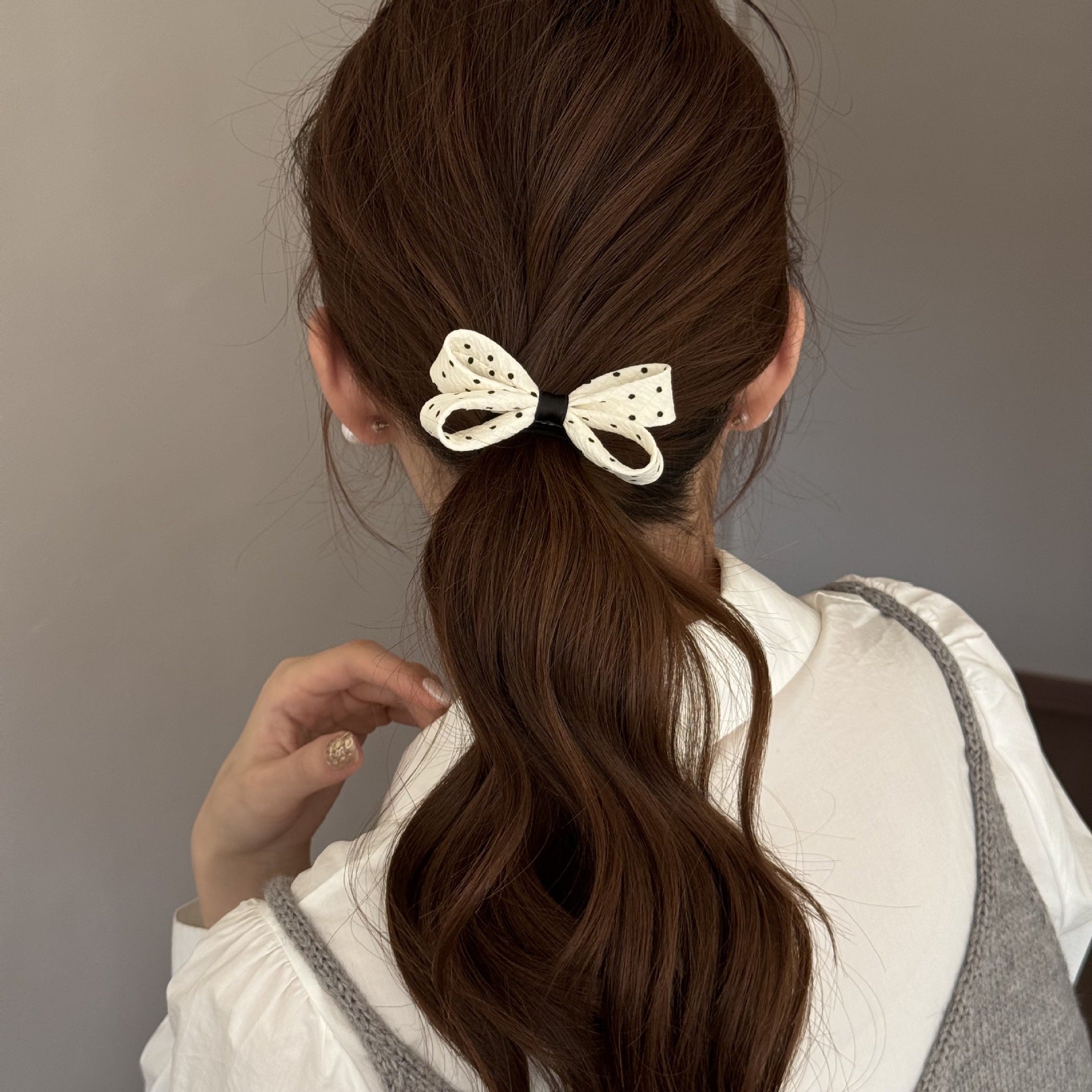 Sweet New Style Hair Tie With Polka Dots And Bow Knot, Stylish Hair Accessory