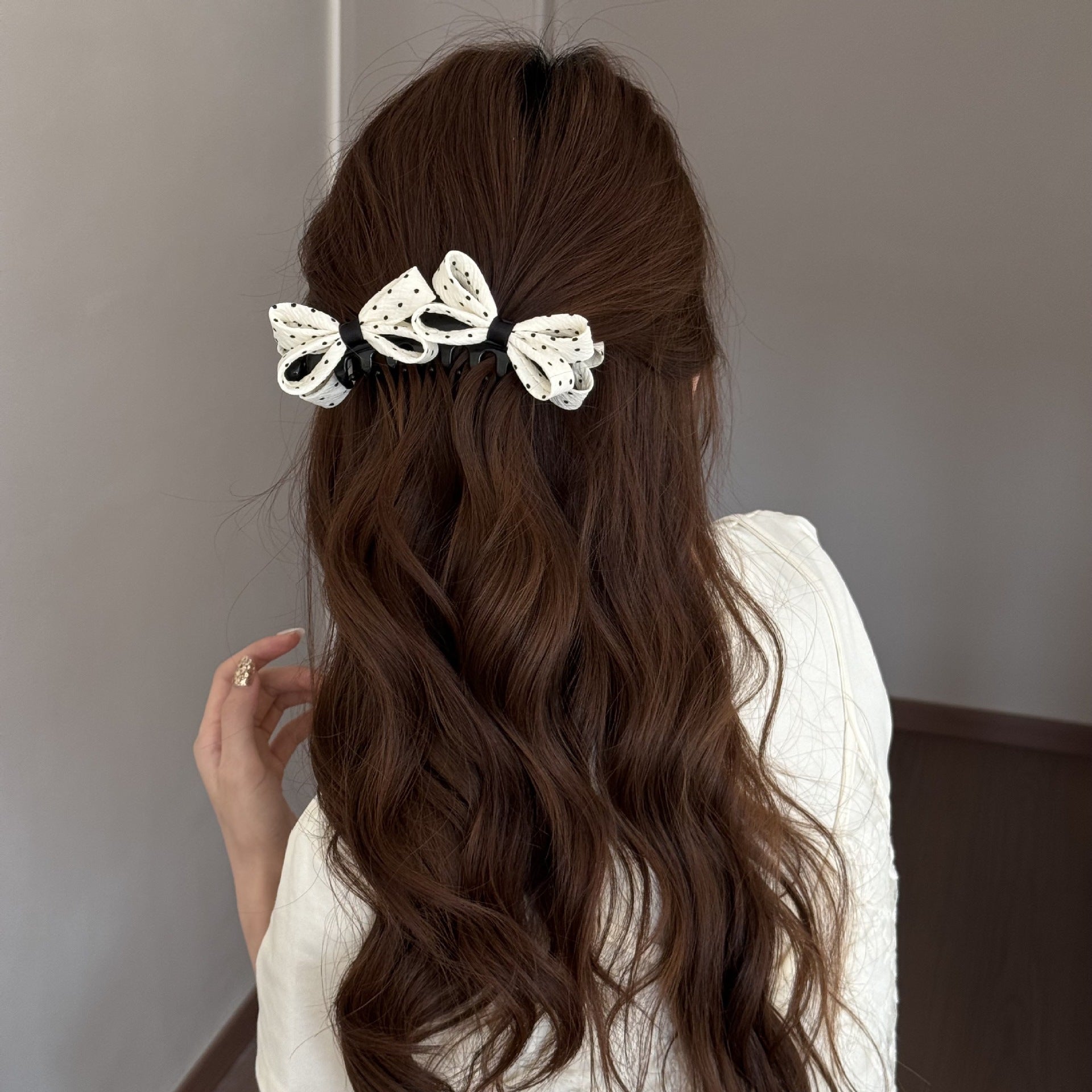 Retro Polka Dots Hair Claws With Bow Knot For Women Hair Accessories