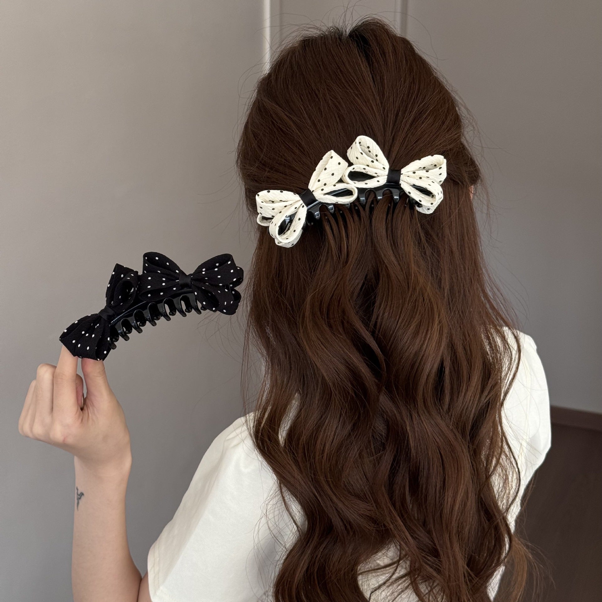 Retro Polka Dots Hair Claws With Bow Knot For Women Hair Accessories