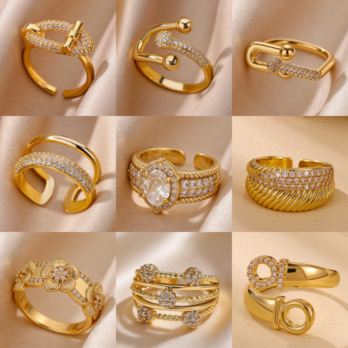 Golden Open Ring For Women Featuring Zircon Inlay Material, Stylish Jewelry Accessory