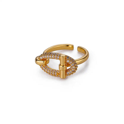 Golden Open Ring For Women Featuring Zircon Inlay Material, Stylish Jewelry Accessory