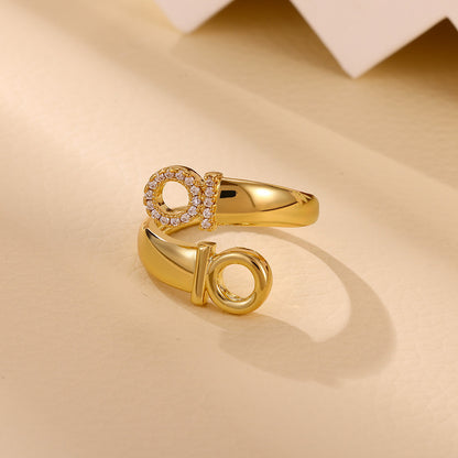 Golden Open Ring For Women Featuring Zircon Inlay Material, Stylish Jewelry Accessory