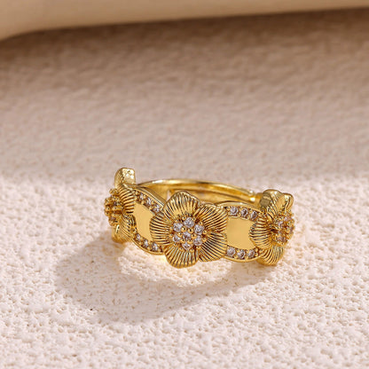 Golden Open Ring For Women Featuring Zircon Inlay Material, Stylish Jewelry Accessory