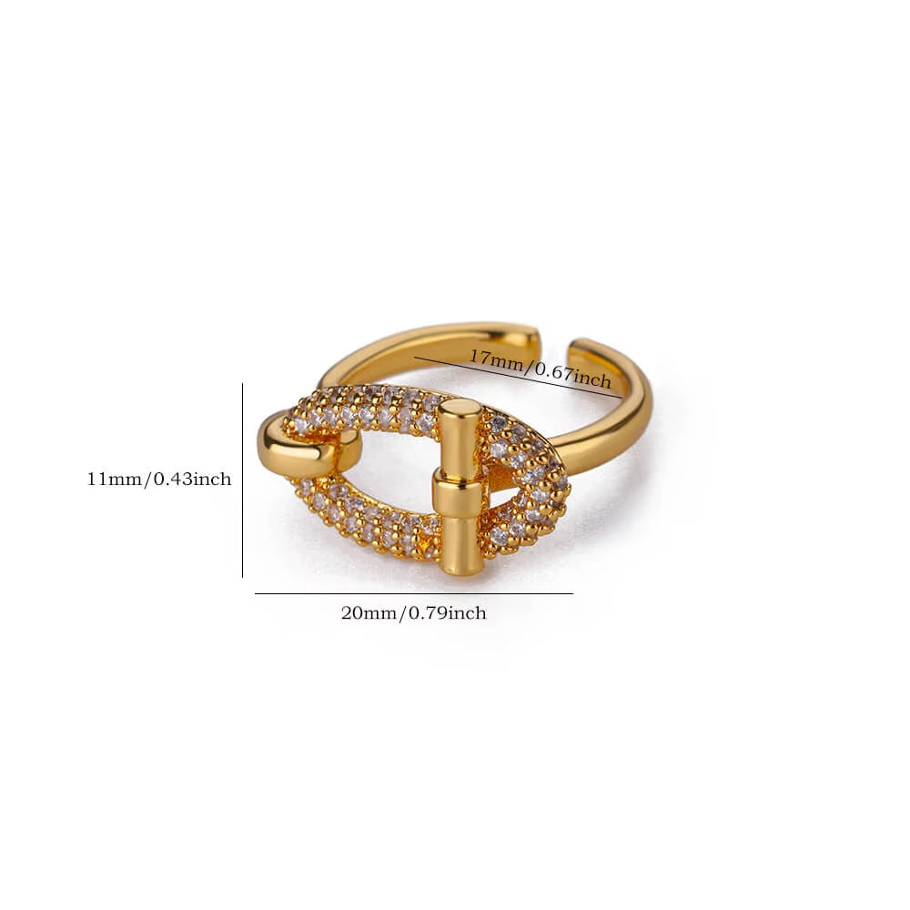 Golden Open Ring For Women Featuring Zircon Inlay Material, Stylish Jewelry Accessory