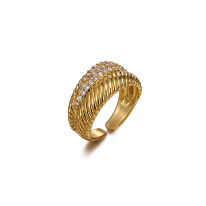 Golden Open Ring For Women Featuring Zircon Inlay Material, Stylish Jewelry Accessory