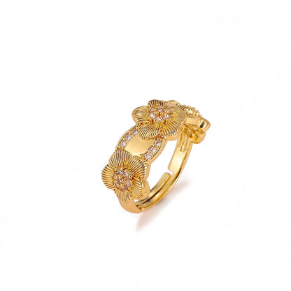 Golden Open Ring For Women Featuring Zircon Inlay Material, Stylish Jewelry Accessory