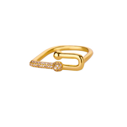 Golden Open Ring For Women Featuring Zircon Inlay Material, Stylish Jewelry Accessory