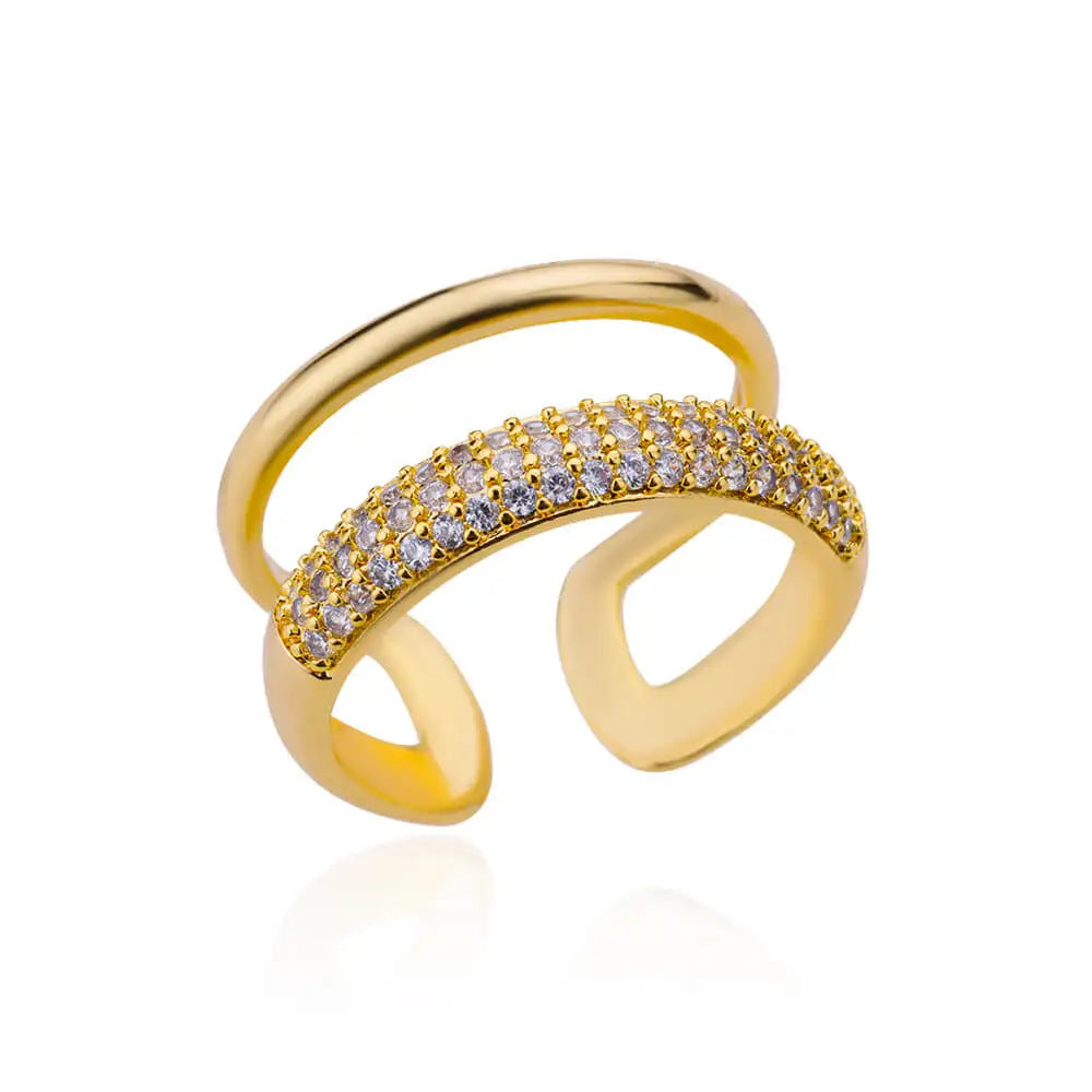 Golden Open Ring For Women Featuring Zircon Inlay Material, Stylish Jewelry Accessory