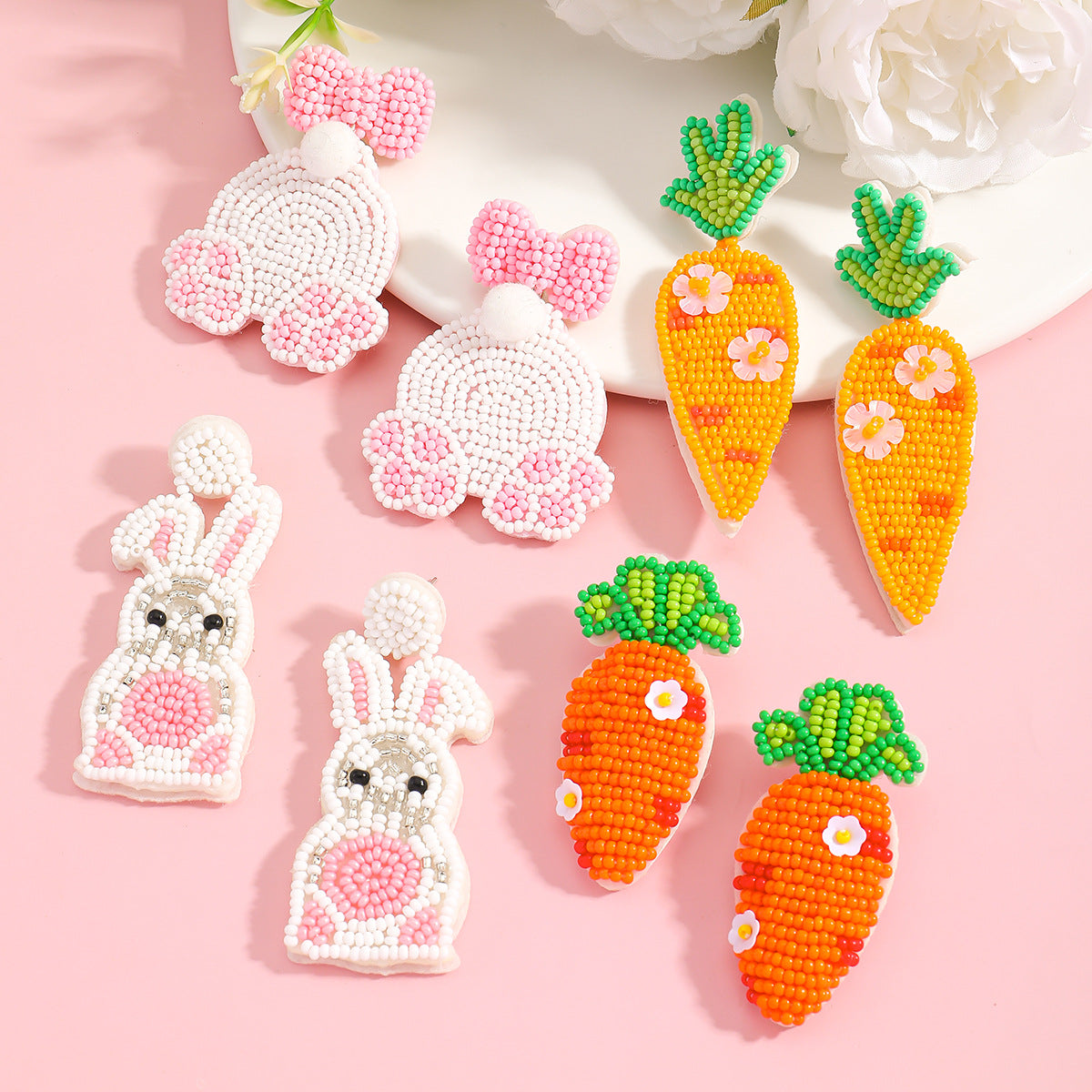 Cute Rabbit Earrings For Women, Plastic Material, Perfect For Easter Celebration