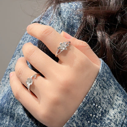 925 Sterling Silver Flowers Rings For Valentine's Day, 1 Pair In Silver
