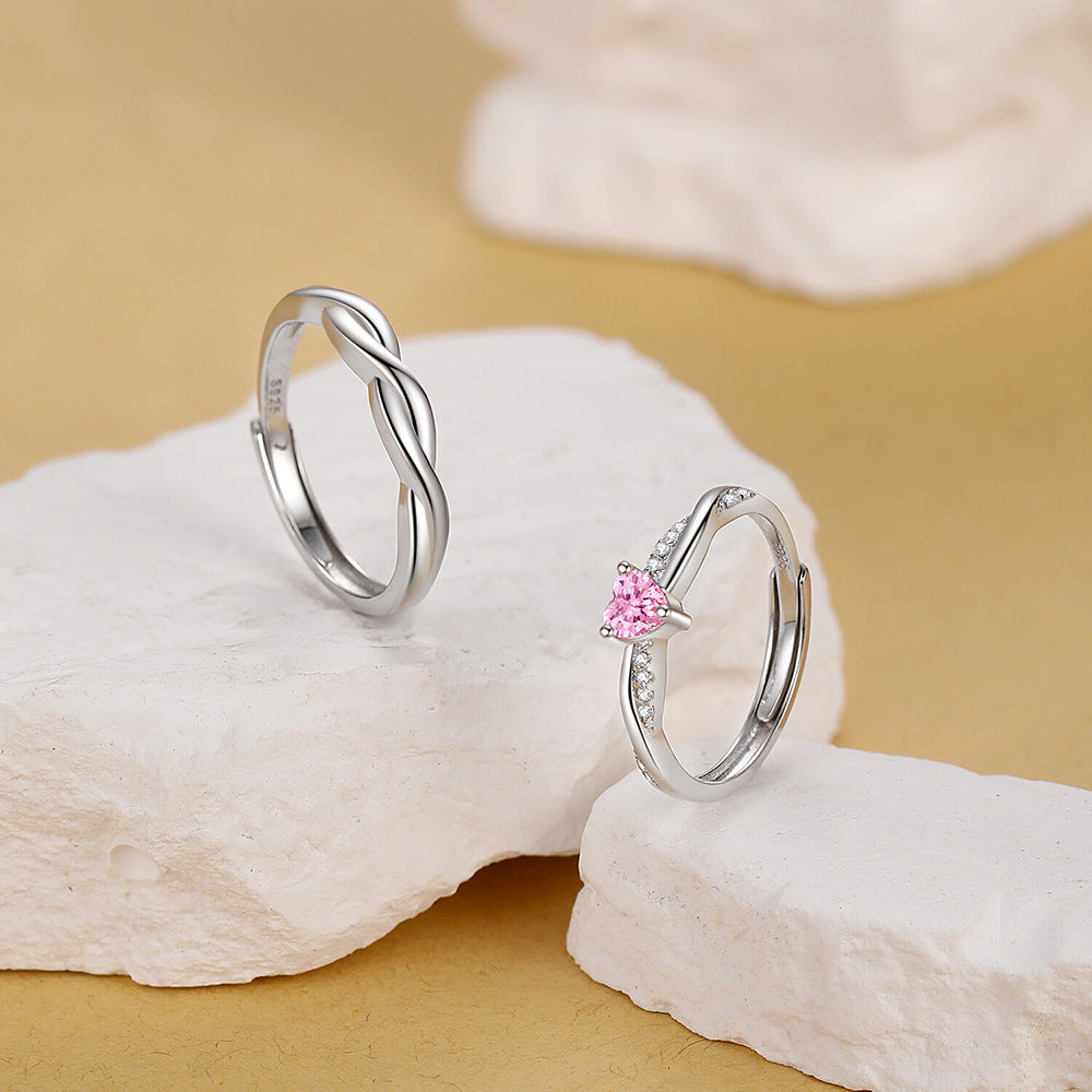 Heart Shape Ring For Women In 925 Sterling Silver With Pink Zircon Inlay