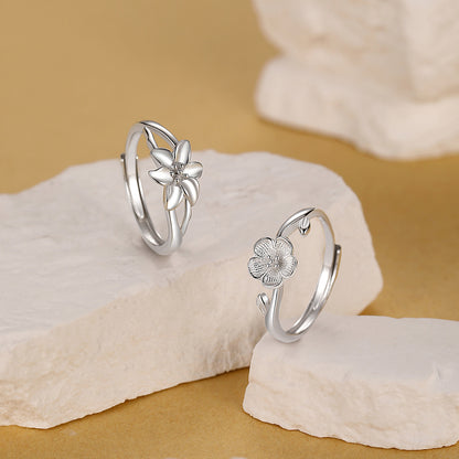 925 Sterling Silver Flowers Rings For Valentine's Day, 1 Pair In Silver