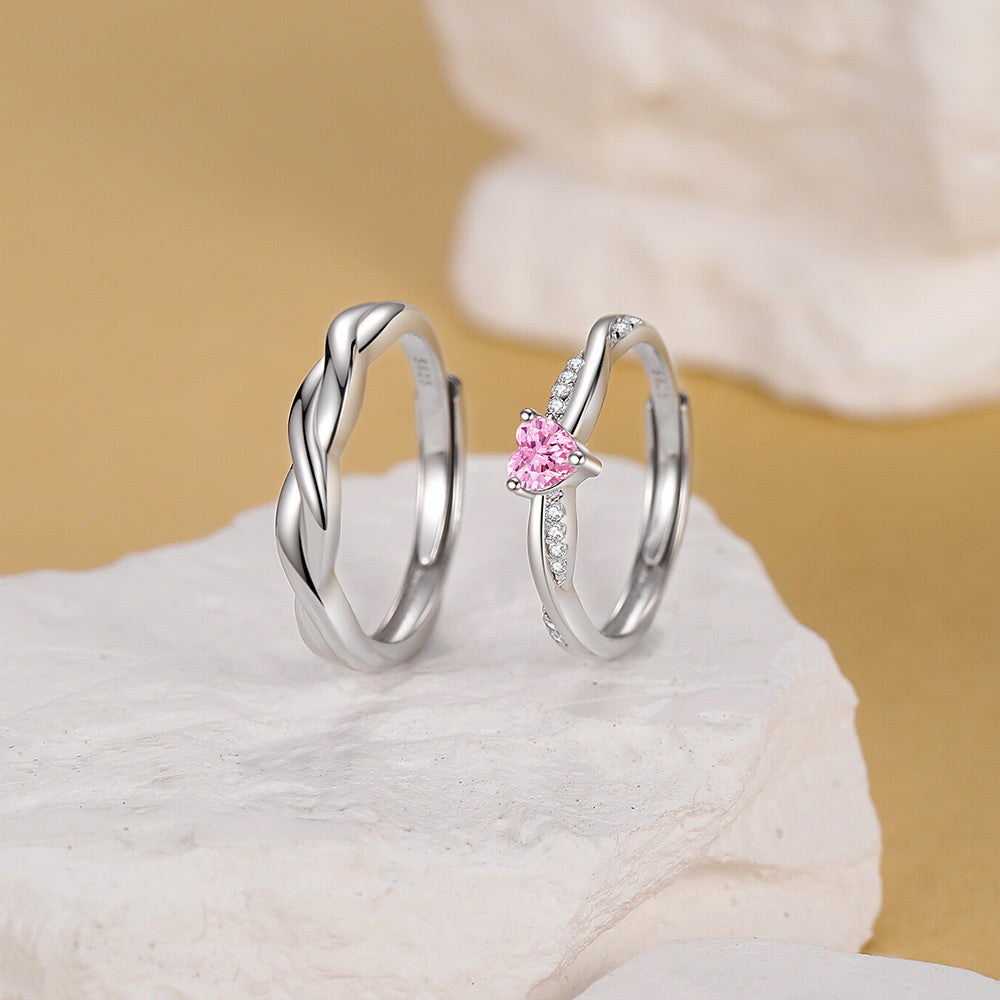 Heart Shape Ring For Women In 925 Sterling Silver With Pink Zircon Inlay