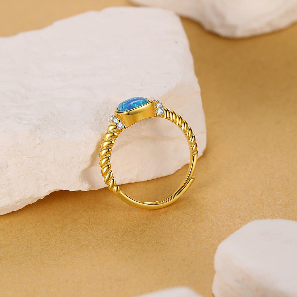 Retro Style 925 Sterling Silver Ring For October Birthstone Opal In Golden