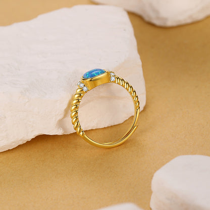 Retro Style 925 Sterling Silver Ring For October Birthstone Opal In Golden